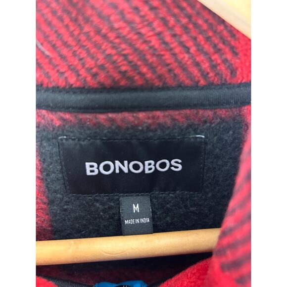 Bonobos Buffalo Plaid Snap Fleece Pullover Red Black Check Men’s Size M - Picture 5 of 8